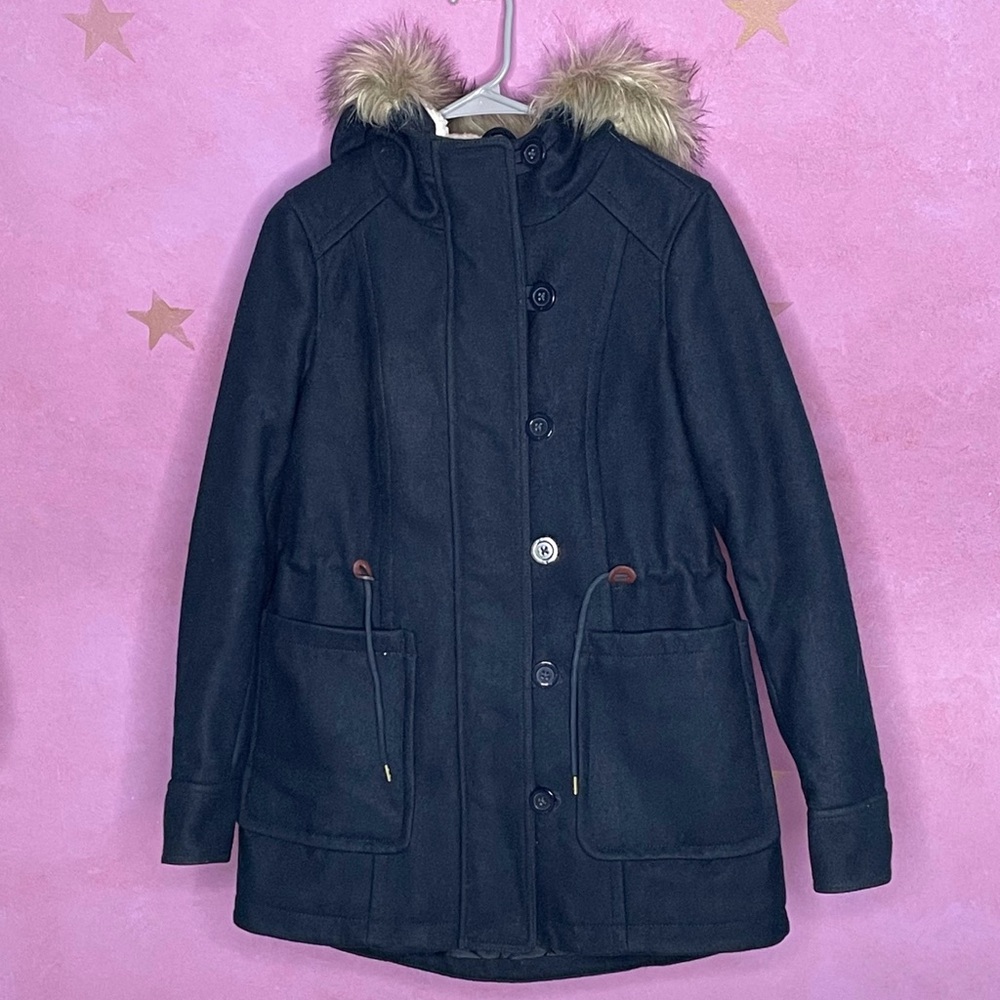 American Eagle Outfitters Wool Blend Jacket Size Small Navy Blue Winter Outdoor